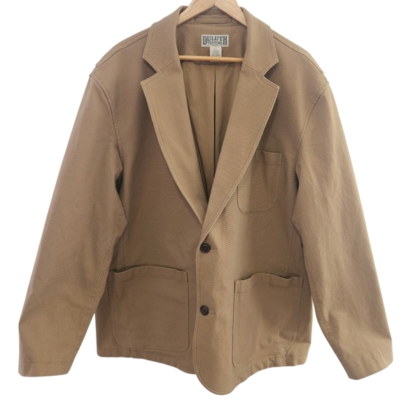 DULUTH TRADING Mens Canvas Blazer JacketBrown Cotton Solid Overcoat Mens
